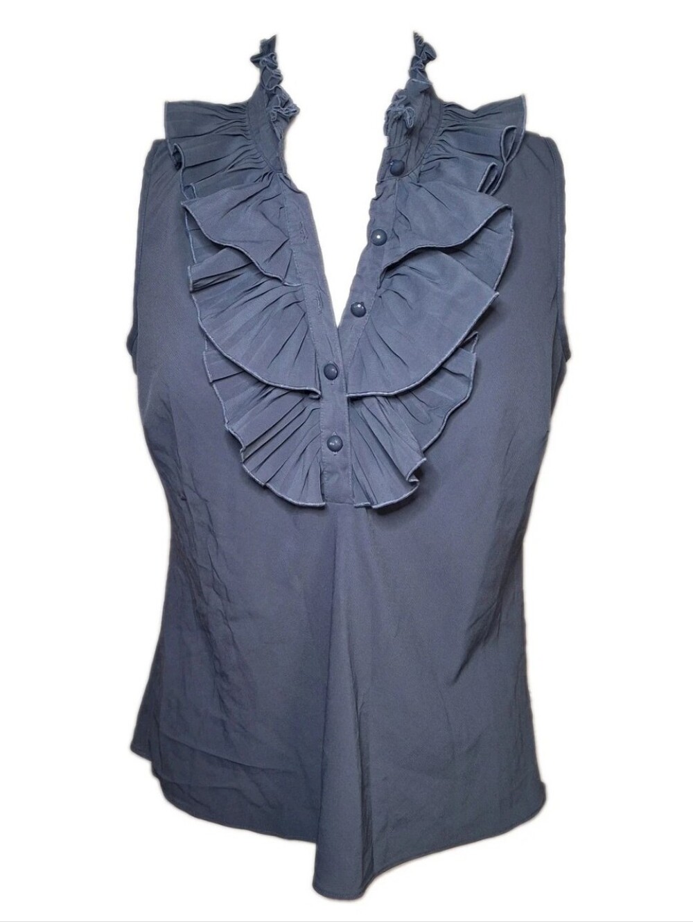 Spense Petite Gothic Gray Half Button Down Ruffle Collar Blouse Size L Petite